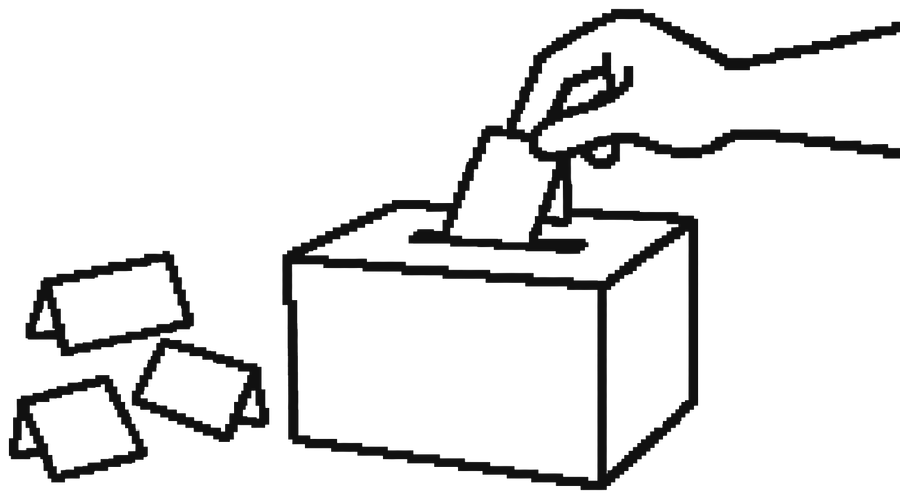 A hand dropping a signed slip into a sealed box